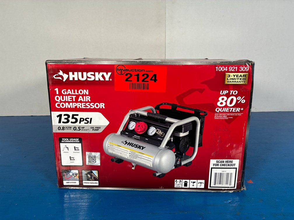Husky 1 Gal. 135 PSI Portable Electric Oil-Free Quiet Jobsite Air Compressor with Dual Pressure Gauges and 1-Quick Coupler