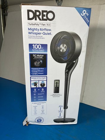 Image for Dreo TurboPoly Fan 9 in. 9-Fan Speeds Pedestal Fan in Black with Exclusive Blue Blade, Remote and 2D 120° Oscillation