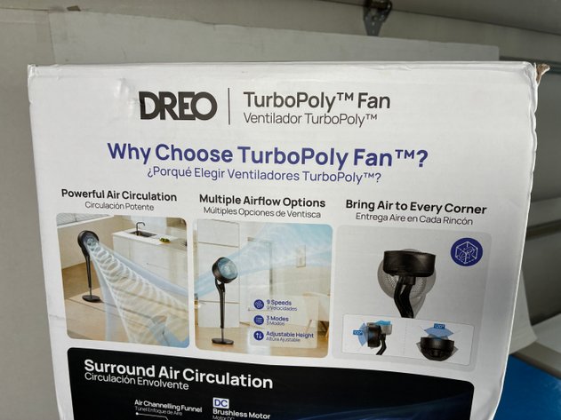 Image for Dreo TurboPoly Fan 9 in. 9-Fan Speeds Pedestal Fan in Black with Exclusive Blue Blade, Remote and 2D 120° Oscillation