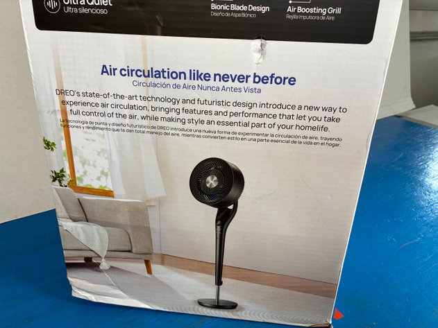 Image for Dreo TurboPoly Fan 9 in. 9-Fan Speeds Pedestal Fan in Black with Exclusive Blue Blade, Remote and 2D 120° Oscillation