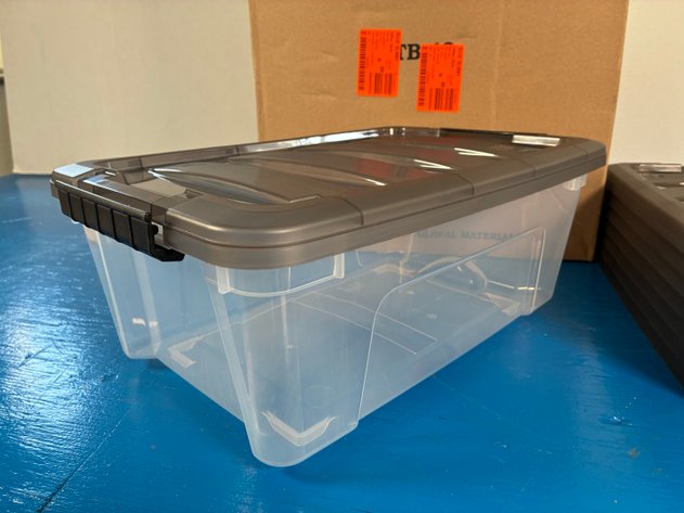 Image for (8) IRIS USA, Inc. 3 Gallon Stack & Pull Clear Storage Box, Lid Gray