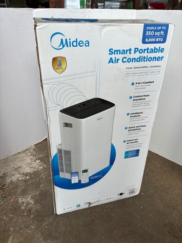 Image for Midea 8,000 BTU Smart Portable Air Conditioner for Rooms up to 350 Sq. Ft. with Remote, 3 Speeds, Dual Filter, Wi-Fi in White