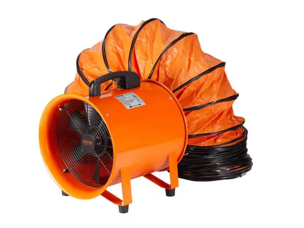 Vevor Portable Ventilator 12 in. Heavy Duty Blower Fan with 16.4 ft. Duct Hose 560W Industrial Utility Blower 2894CFM, Orange