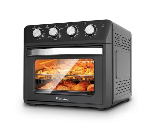 Image for Denjol 27.5 qt. Black 5‑in‑1 Countertop Air Fryer Toaster Oven with Convection Broil, Interior Lights and 4‑Accessories