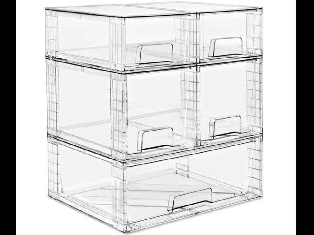 Sorbus Set of 5 Stackable Clear Plastic Pull-Out Drawer Organizer Bins - For multipurpose storage solution