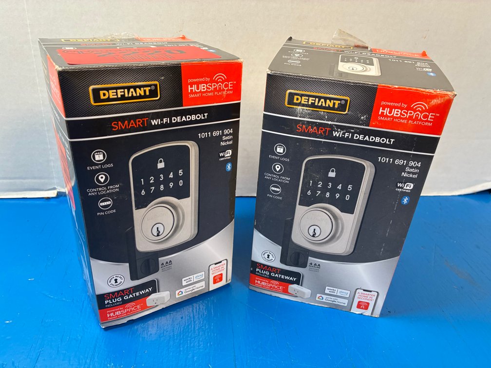 (2) Defiant Square Compact Satin Nickel Electronic Single Cylinder Deadbolt Wi-Fi Enabled Powered By Hubspace - HSGCXX201ALPB