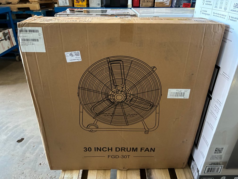 30 in. 3 Speeds Drum Fan in Yellow 14000 CFM 360° Tilt Wheels Ideal for Warehouses Commercial and Workshop
