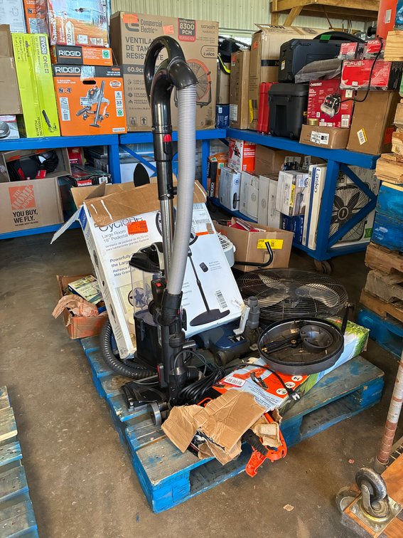 Entire Pallet of Product for Parts/Repair - Lawn Mower, Fans, Tape Measures, Vacuum Cleaner, Socket Sets, Etc.