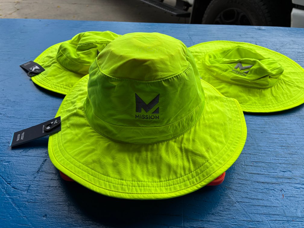 (3) Mission Wide Brim Cooling Bucket Hat Safety Yellow