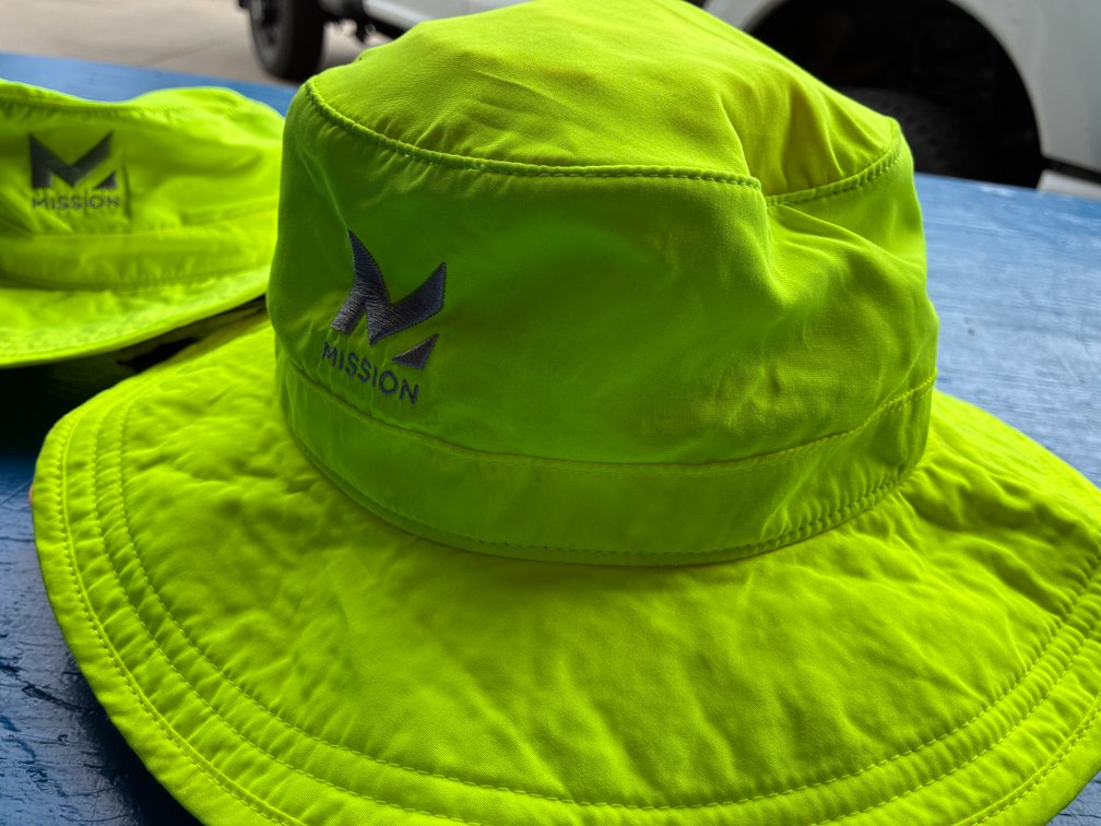 (2) Mission Wide Brim Cooling Bucket Hat Safety Yellow