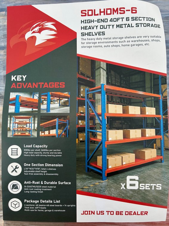 SDLanch High-End 40' 6-Section Heavy Duty Metal Storage Shelves