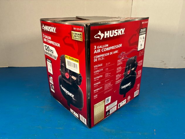Image for Husky 3 Gal. 120 PSI Portable Electric Oil-Free Light Duty Pancake Air Compressor with Fold Down Handle and 1-Quick Coupler