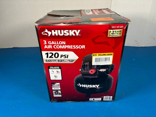Image for Husky 3 Gal. 120 PSI Portable Electric Oil-Free Light Duty Pancake Air Compressor with Fold Down Handle and 1-Quick Coupler