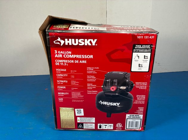 Image for Husky 3 Gal. 120 PSI Portable Electric Oil-Free Light Duty Pancake Air Compressor with Fold Down Handle and 1-Quick Coupler