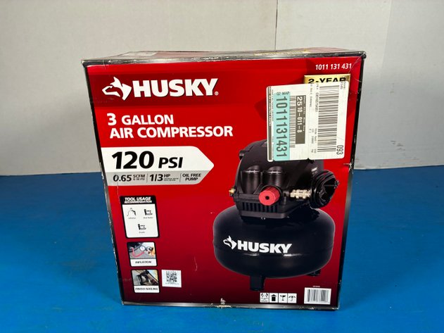 Image for Husky 3 Gal. 120 PSI Portable Electric Oil-Free Light Duty Pancake Air Compressor with Fold Down Handle and 1-Quick Coupler