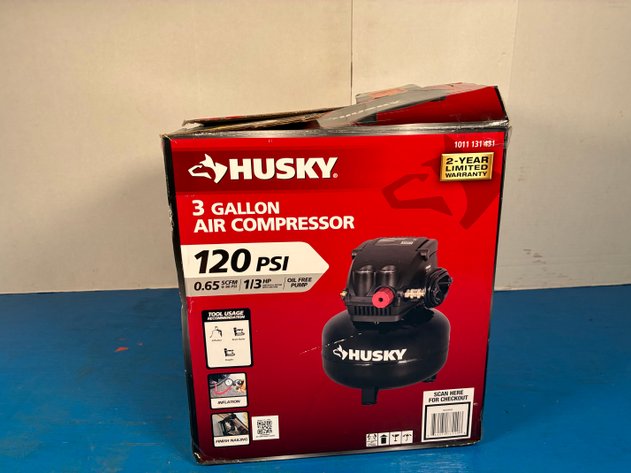 Image for Husky 3 Gal. 120 PSI Portable Electric Oil-Free Light Duty Pancake Air Compressor with Fold Down Handle and 1-Quick Coupler
