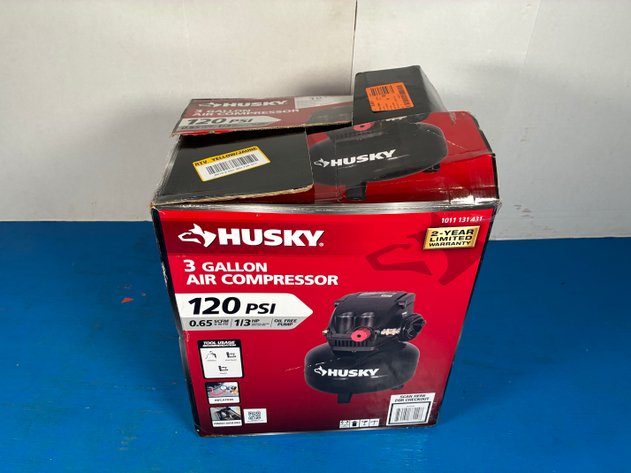 Image for Husky 3 Gal. 120 PSI Portable Electric Oil-Free Light Duty Pancake Air Compressor with Fold Down Handle and 1-Quick Coupler