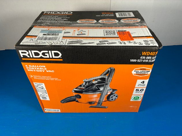 Image for Ridgid 4 Gal. 5.0 Peak HP Portable Shop Vacuum Wet Dry Vac with Fine Dust Filter, Locking Hose and Attachments WD4070