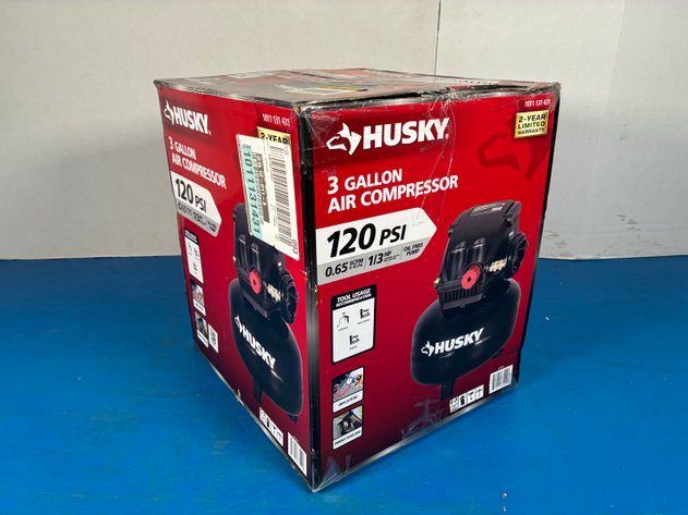 Image for Husky 3 Gal. 120 PSI Portable Electric Oil-Free Light Duty Pancake Air Compressor with Fold Down Handle and 1-Quick Coupler