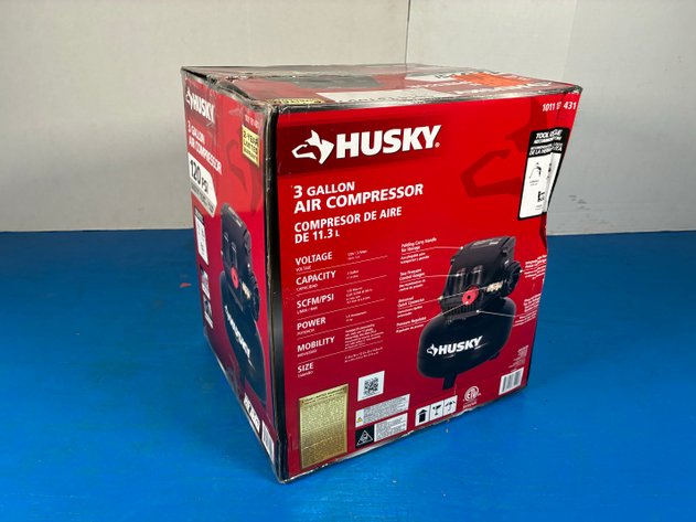 Image for Husky 3 Gal. 120 PSI Portable Electric Oil-Free Light Duty Pancake Air Compressor with Fold Down Handle and 1-Quick Coupler