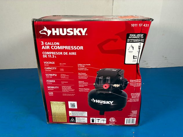 Image for Husky 3 Gal. 120 PSI Portable Electric Oil-Free Light Duty Pancake Air Compressor with Fold Down Handle and 1-Quick Coupler