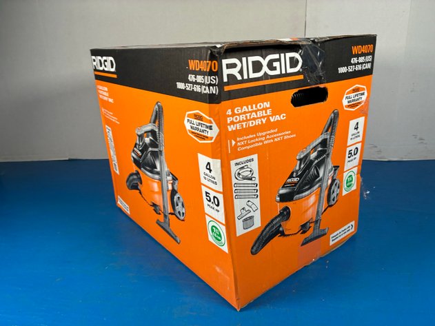 Image for Ridgid 4 Gal. 5.0 Peak HP Portable Shop Vacuum Wet Dry Vac with Fine Dust Filter, Locking Hose and Attachments WD4070