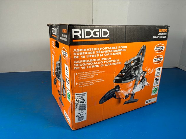 Image for Ridgid 4 Gal. 5.0 Peak HP Portable Shop Vacuum Wet Dry Vac with Fine Dust Filter, Locking Hose and Attachments WD4070