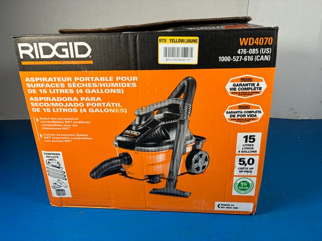 Image for Ridgid 4 Gal. 5.0 Peak HP Portable Shop Vacuum Wet Dry Vac with Fine Dust Filter, Locking Hose and Attachments WD4070