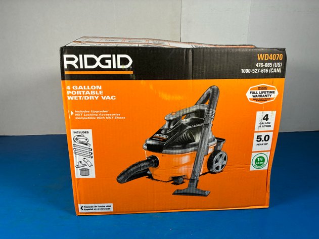 Image for Ridgid 4 Gal. 5.0 Peak HP Portable Shop Vacuum Wet Dry Vac with Fine Dust Filter, Locking Hose and Attachments WD4070