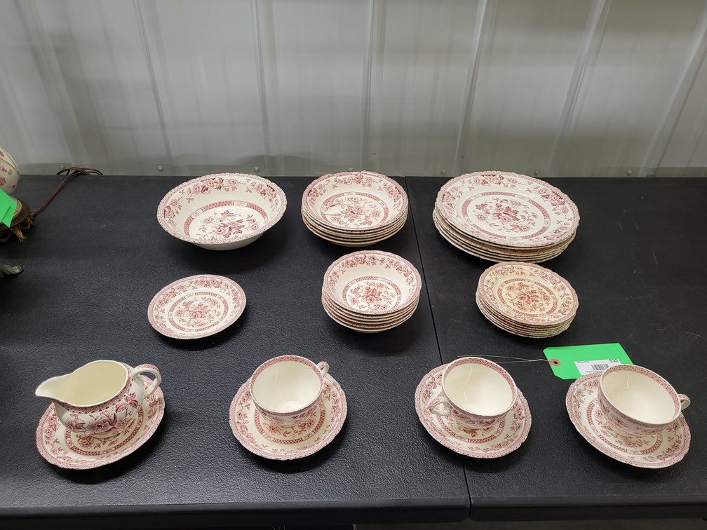 W. R. "Mid-Winter" red transferware partial dinnerware set