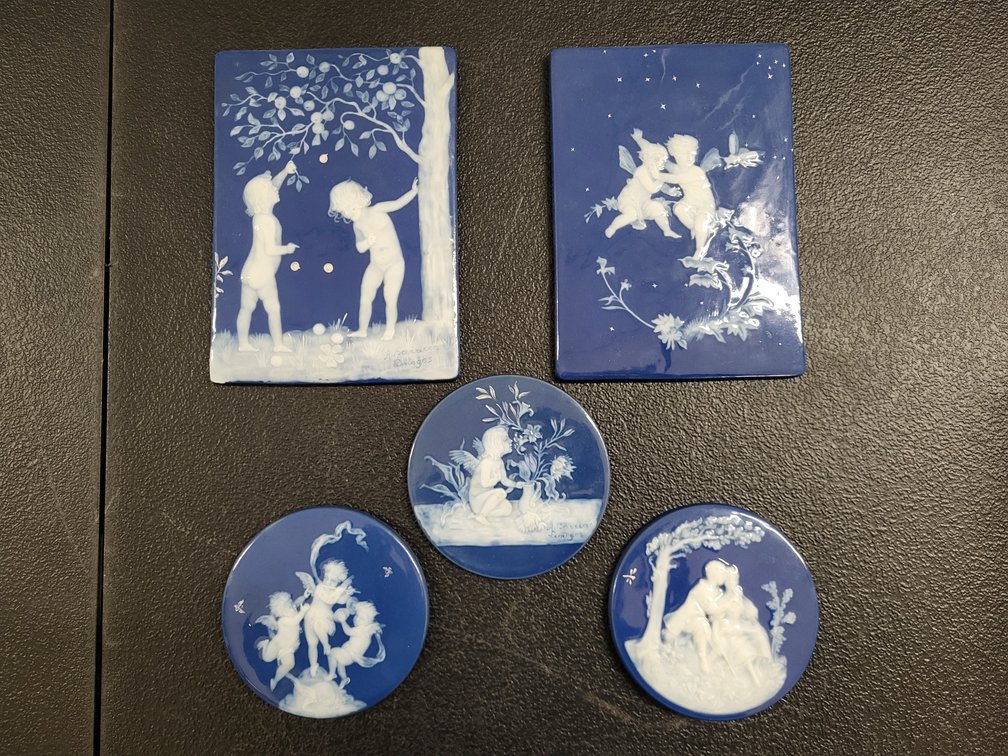 Limoges blue and white porcelain plaques