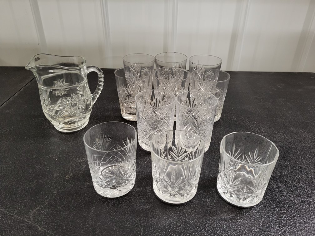 Cream pitcher, clear pressed pattern glass.