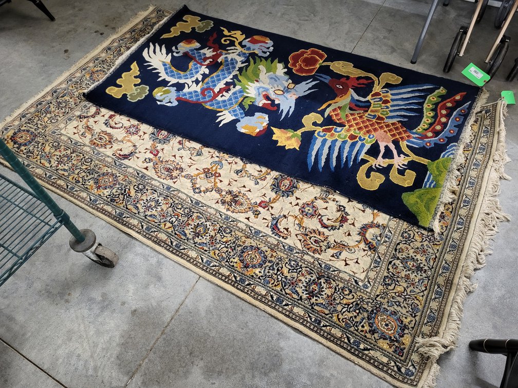 (2) rugs, both have pile staining/damage