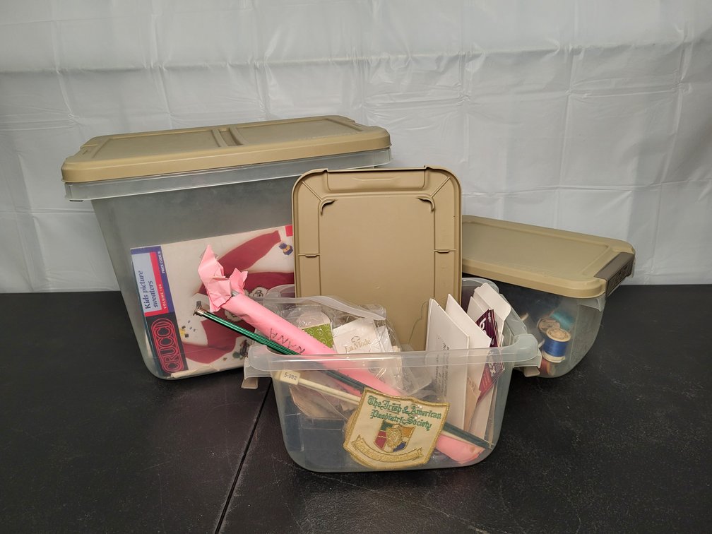 Sewing and knitting items: needles, buttons, thread, yarn