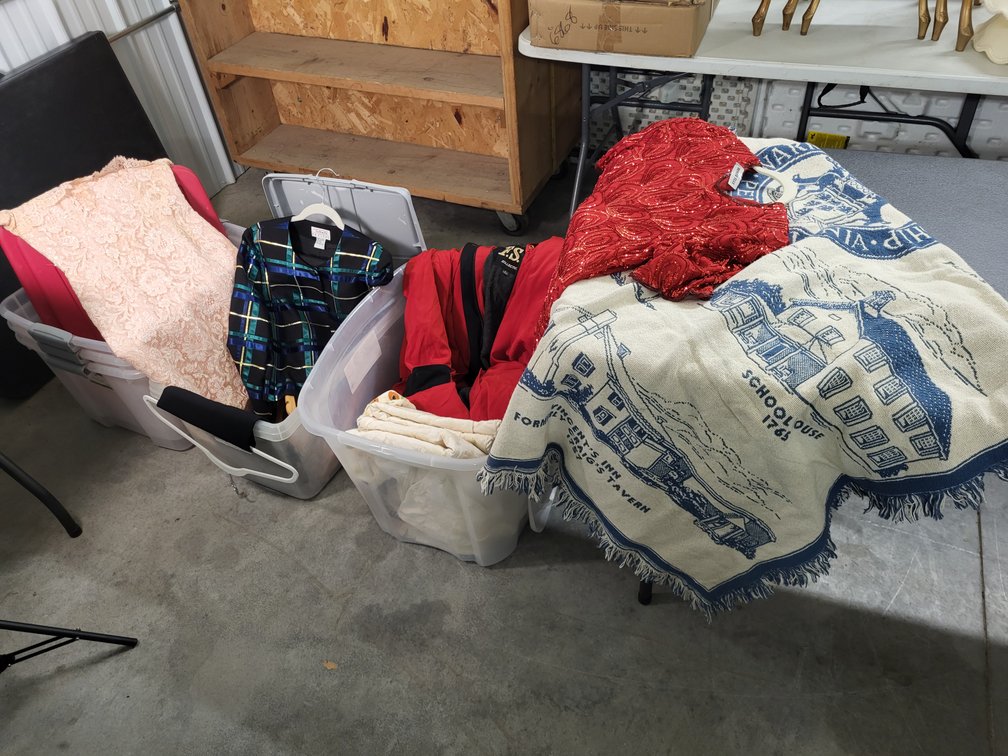 Wooden hangers and women's dress clothing; Warrington Township Pennsylvania throw blanket