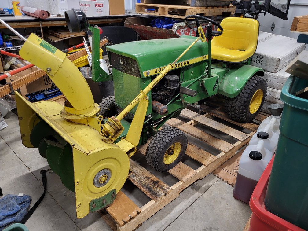 John Deere 70 garden tractor with snowblower and deck