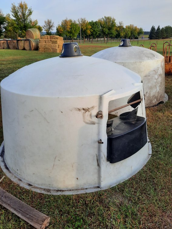 Pair of calf huts with buckets