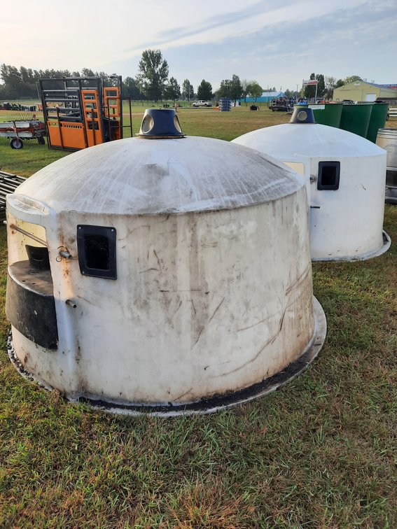 Pair of calf huts with buckets