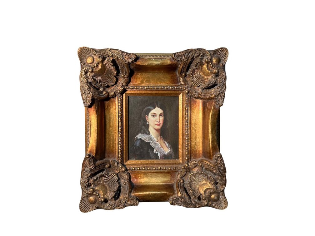 Hand-Painted Portrait Oil Painting in Ornate Gilded Frame, 20 x 22"