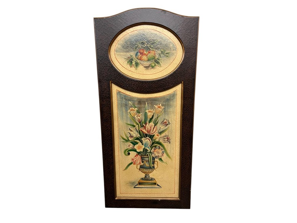 Framed Hand-Painted Still Life and Floral Artwork with Oak Frame
