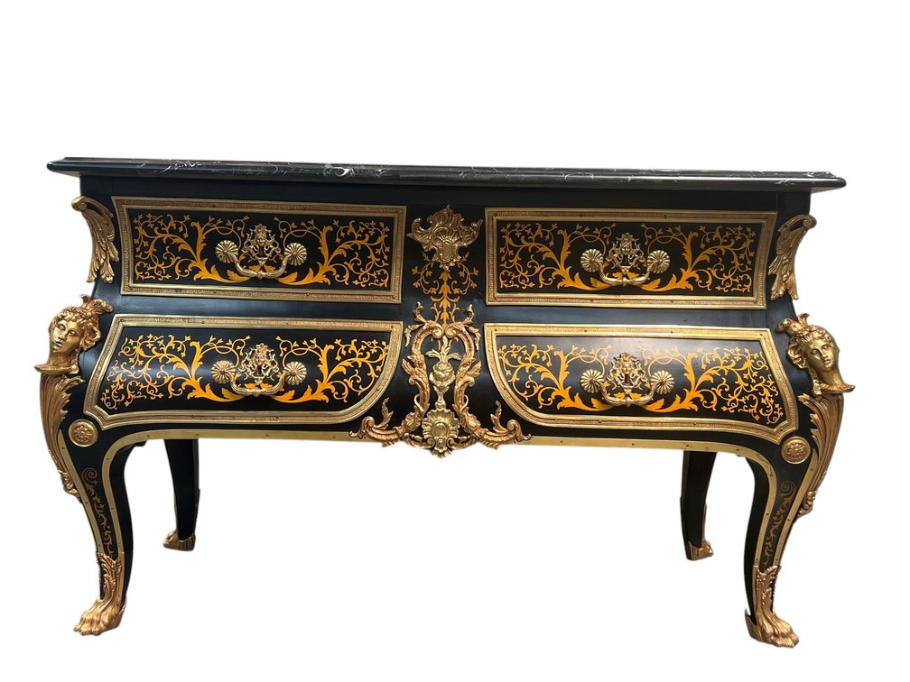 $12,500 Louis XV Style Black Lacquer and Gilt Bronze-Mounted Commode with Marble Top