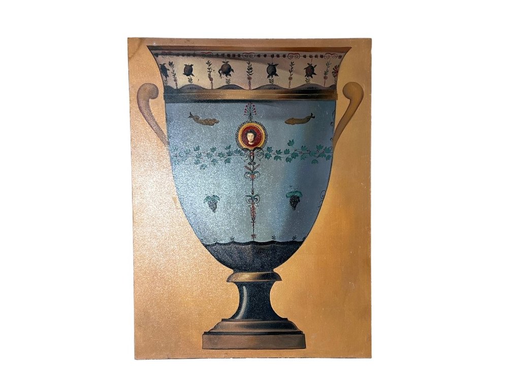 Decorative Neoclassical Style Urn Wall Art Panel with Painted Motifs