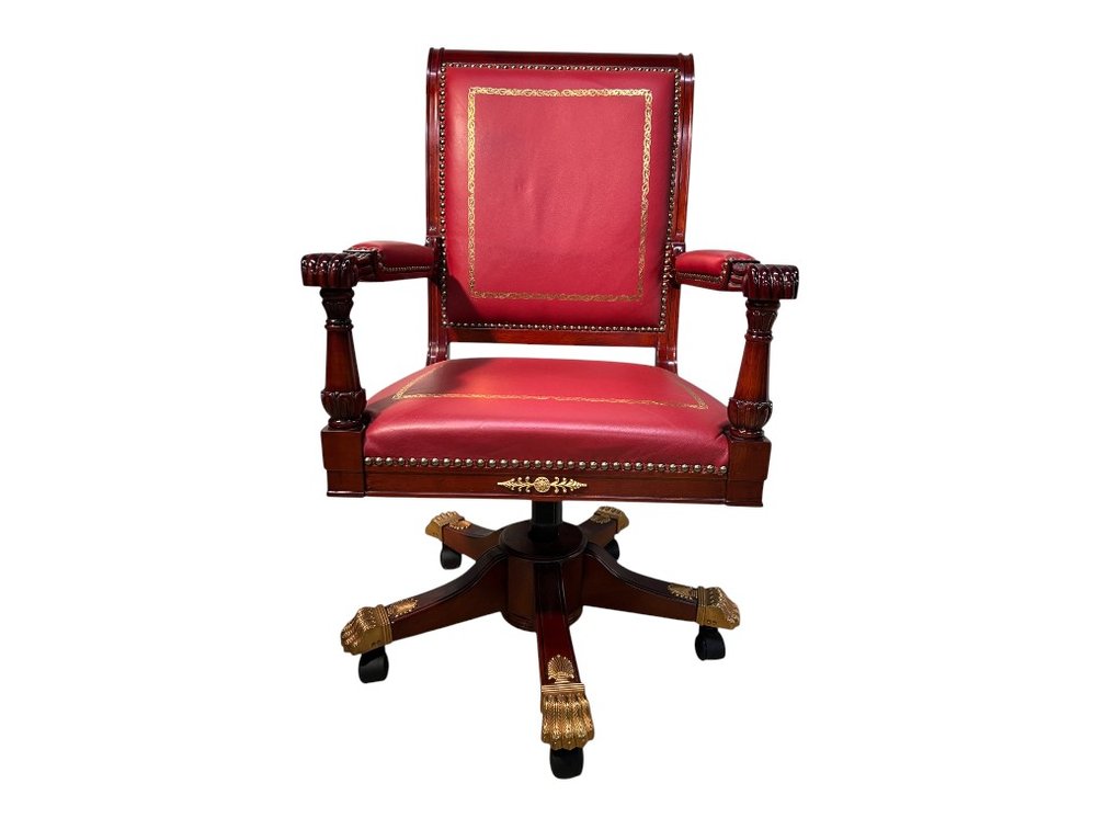 $3,000+ Mahogany Leather Executive Office Chair with Carved Fist Armrests