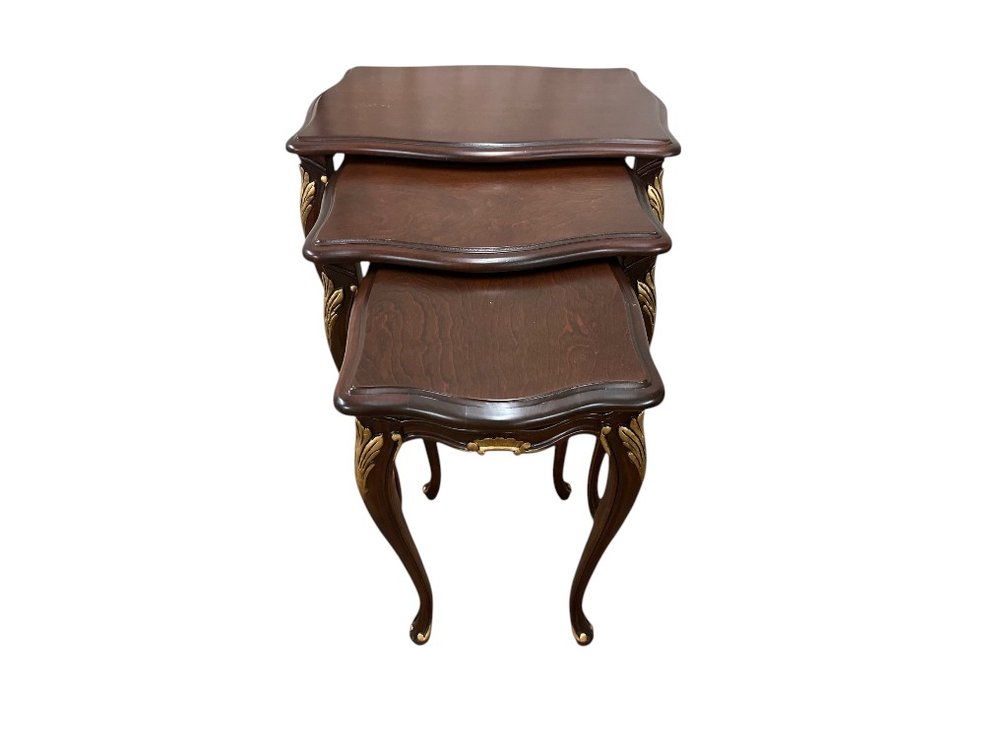 Mahogany Nesting Tables with Gilded Leaf Carvings