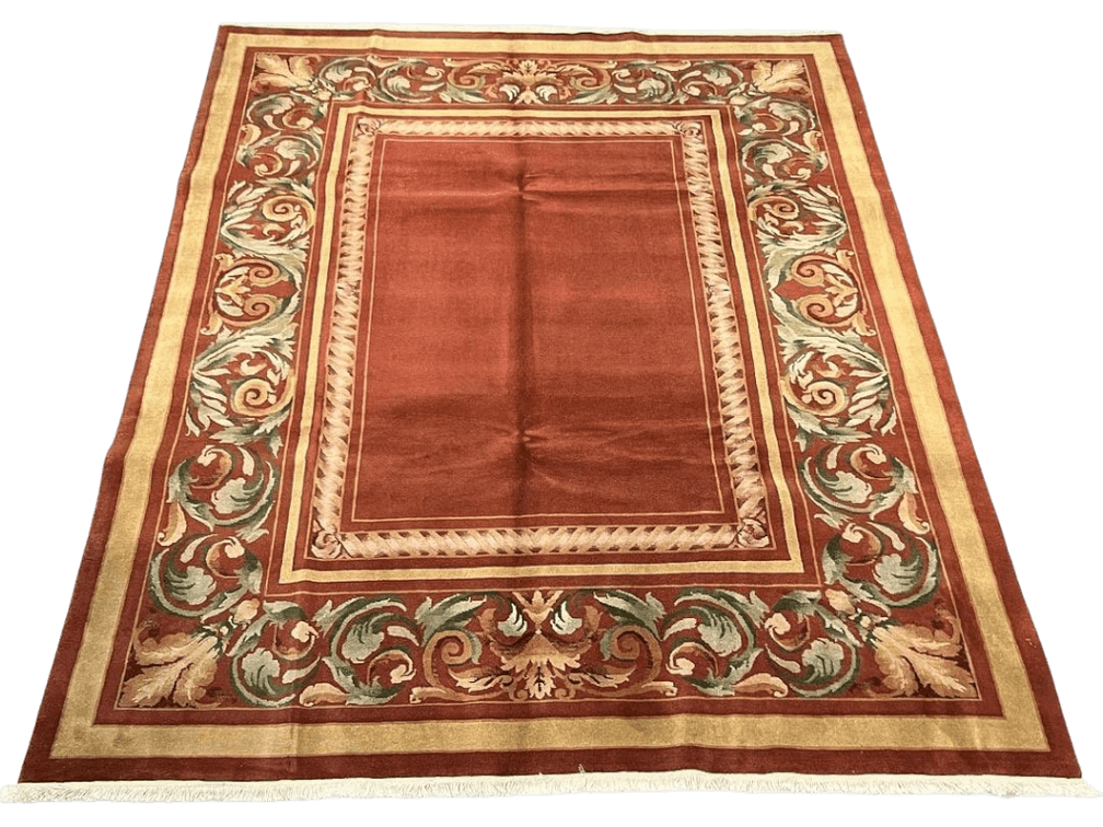 $3,865 Tibetan Design Wool Area Rug with Ornate Border 7'9" x 9'9"