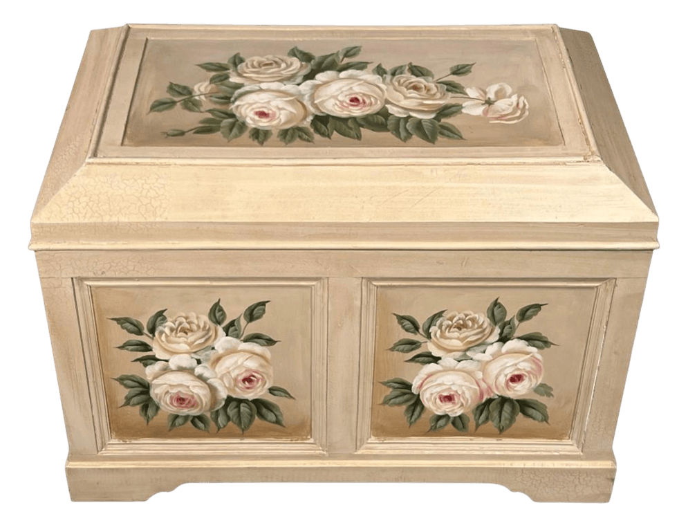 Large Hand-Painted Rose Decorated Storage Chest