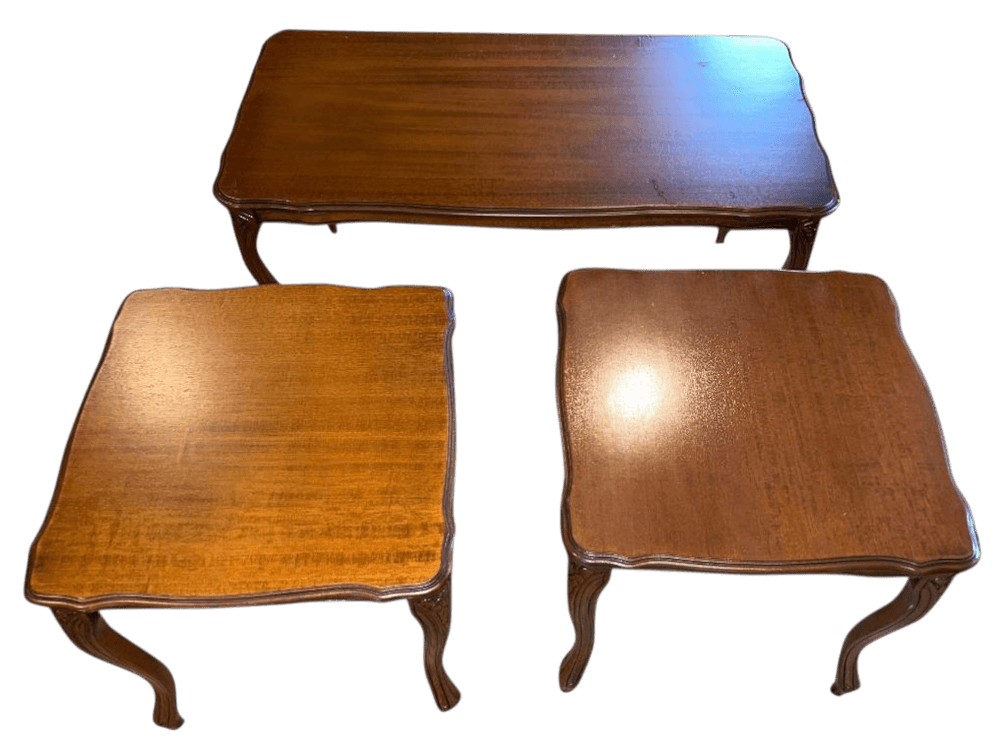 Italian Trio Coffee and Side Tables Set with Carved Details