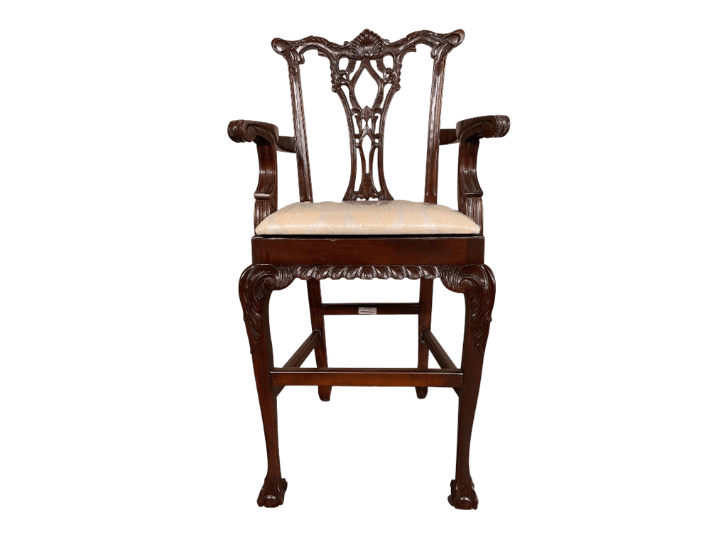 Carved Mahogany Chippendale Style Armchair with Upholstered Seat