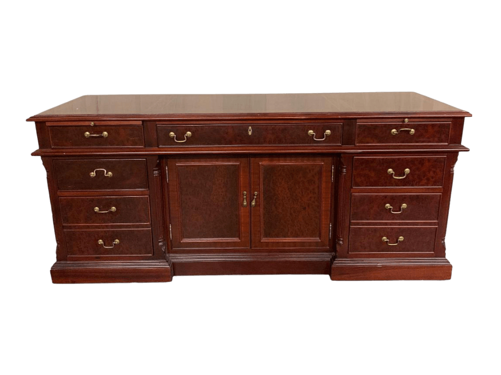 Mahogany Executive Credenza with Burl Wood Panels