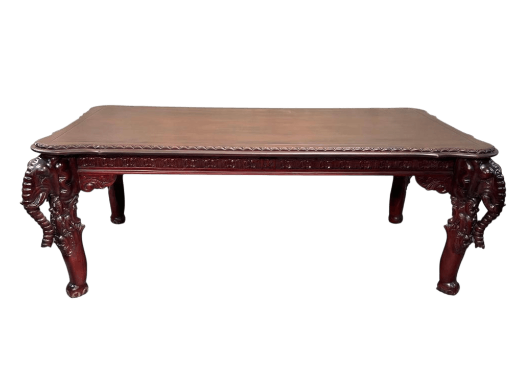 $4,500 Mahogany Hand-Carved Elephant Leg Large Table
